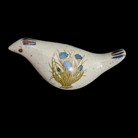 Vintage Ceramic Bird Salt Pepper Shakers Blue Floral Speckled Pottery Set - Picture 7 of 10